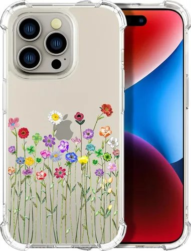 Miniatura 62 de Compatible con iPhone 14, funda transparente y bonita para mujeres y niñas, diseño floral, diseño floral femenino, funda para teléfono 14