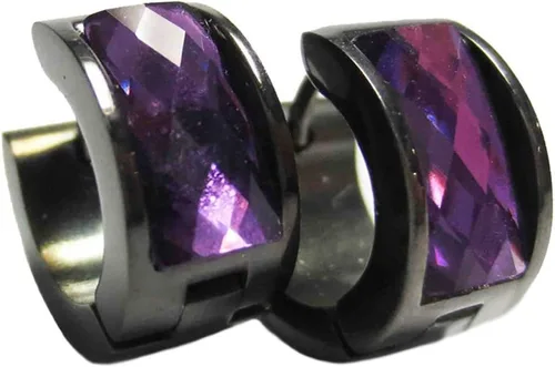 Miniatura 7 de Aretes de aro de acero inoxidable con cristal multicolor negro para hombres y mujeres Azul Oscuro