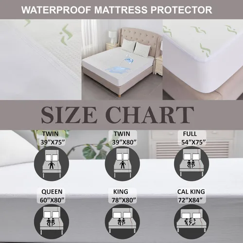 Miniatura 4 de Protector de colchón impermeable jacquard de bambú de lujo, ultrasuave, transpirable y silencioso, barrera 100% líquida para manchas y derrames