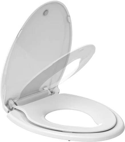 Miniatura 14 de Asiento de inodoro alargado duradero con cierre suave y lento, fácil de instalar y limpiar, nunca se afloja, blanco, se adapta a la mayoría