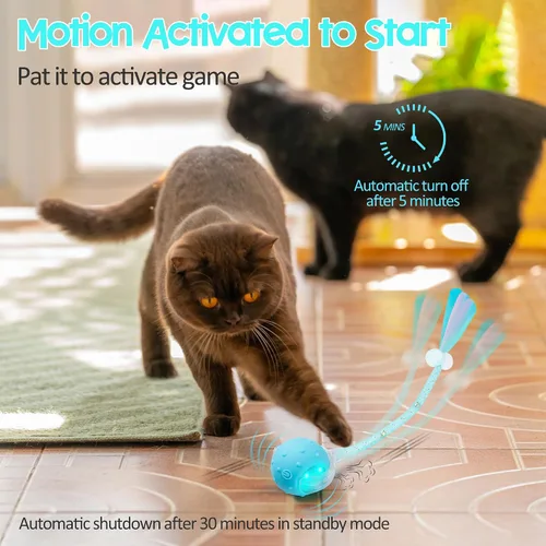 Miniatura 5 de Pelota interactiva de juguetes para gatos de interior, juguete de bola móvil automática de nueva generación 2025 con cola de malla elástica