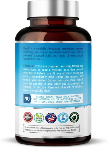 Miniatura 9 de Complejo de magnesio 8 en 1 para mujeres y hombres 426 mg 180 cápsulas veganas Mezcla MAG-8: citrato, bisglicinato, malato y más Suplemento