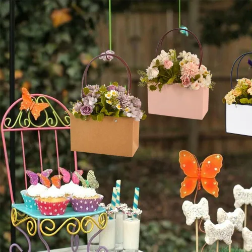 Miniatura 5 de BEISHIDA Bolsas de regalo de múltiples flores para ramos, 4 cajas rectangulares para ramo de flores con asa para embalaje de ramos, envoltura