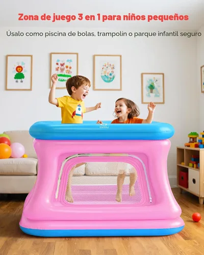 Miniatura 2 de QPAU Casa inflable 3 en 1 para niños pequeños de 1 a 3 años, piscina de pelotas y trampolín, casa inflable con red de seguridad, gorila de burbujas