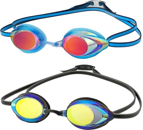 Miniatura 10 de Gafas de natación, paquete de 2 gafas de natación antivaho con protección UV sin fugas para adultos, hombres, mujeres, jóvenes Magenta y negro