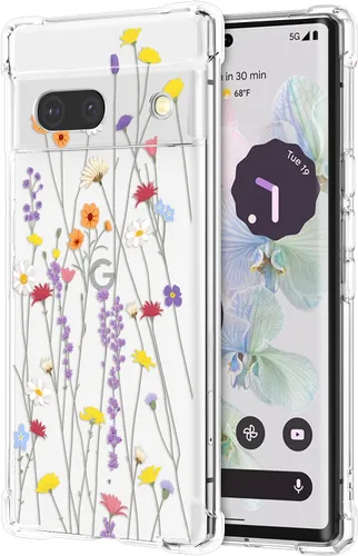 Miniatura 23 de RALEAVO - Funda floral para Google Pixel 7a, funda transparente con hojas y flores, diseño delgado y lindo para niñas y mujeres, cubierta de Verde