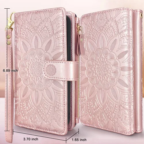 Miniatura 2 de Harryshell Funda de cuero desmontable con cremallera magnética con bolsillo para monedas, 12 ranuras para tarjetas, correa de muñeca para Samsung