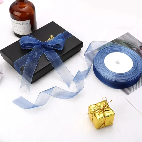 Miniatura 3 de Cinta de organza transparente azul real de 3/4 de pulgada, 50 yardas, cinta de gasa para envolver regalos, Navidad, Halloween, decoración de ramo