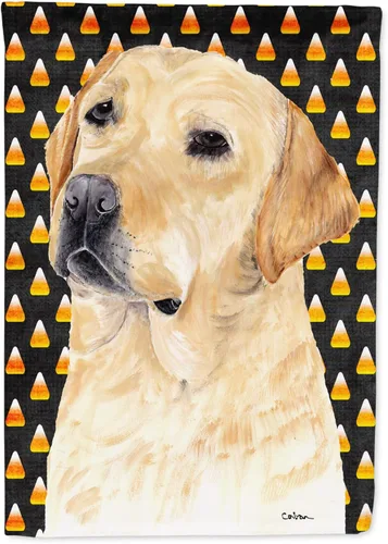 Caroline's Treasures SC9198GF Bandera de Labrador con diseño de maíz de caramelo amarillo para Halloween, retrato de jardín, bandera decorativa para