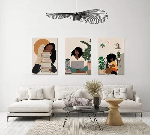 Miniatura 6 de Arte de pared bohemio afroamericano, decoración de pared de mujer negra, impresión en lienzo de niña negra, arte de lectura para mujer, decoración