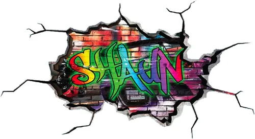 Miniatura 21 de Calcomanía de pared personalizada con nombre de graffiti 3D, calcomanía decorativa de vinilo artística personalizada, extraíble, despegar y pegar