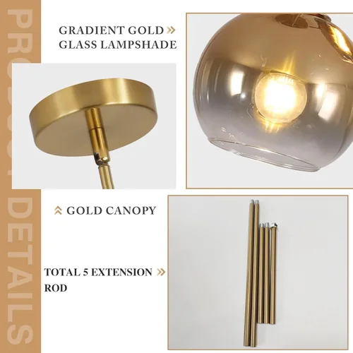 Miniatura 3 de KCO Iluminación Globo Lámparas Colgantes Gradient Cristal Dorado Lámpara Colgante Moderna Cocina Isla Iluminación Vintage Lámpara colgante Lámpara