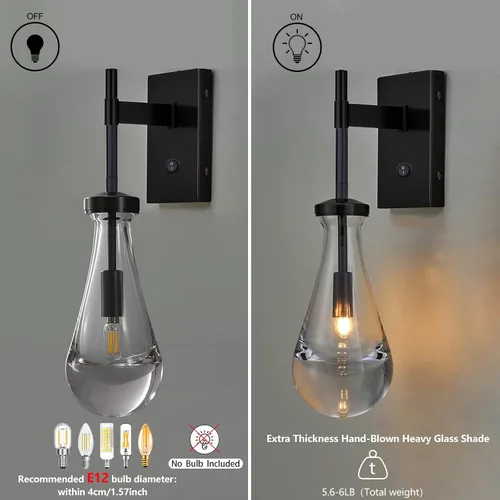Miniatura 4 de HuisMier Apliques de Pared Negros, Apliques de Gota de Lluvia Iluminación de Pared con Botón Interruptor de Encendido/Apagado, Luminarias Modernas