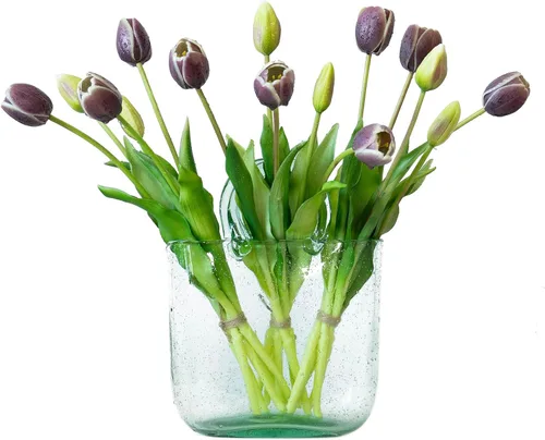 Miniatura 33 de DUYONE 15 flores de tulipanes artificiales, suave al tacto, realista, ramo de tulipanes de látex para el hogar, oficina, boda, fiesta, decoración
