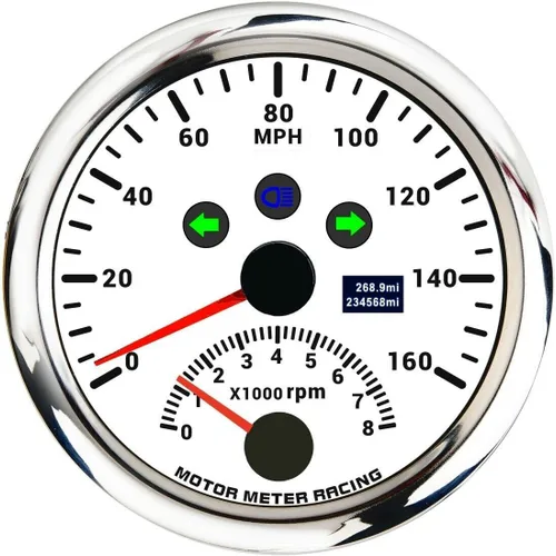 Miniatura 19 de MOTOR METER RACING Serie Pro W 85mm 3-3/8" Velocímetro GPS digital Odómetro 193 km/h Esfera negra LED blanco Impermeable para coche, camión, barco