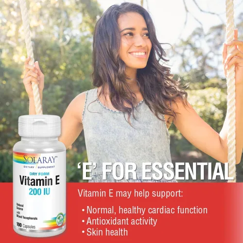 Miniatura 5 de SOLARAY Vitamina E, seca 200 UI con tocoferoles mixtos Función cardíaca saludable y apoyo para la salud de la piel 100