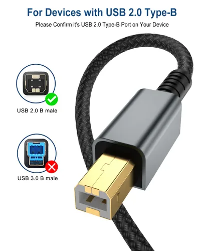 Miniatura 2 de Cable de impresora USB de 15 pies, cable de alta velocidad tipo A macho a B macho compatible con HP, Canon, Epson, Dell, Brother, Lexmark, Xerox