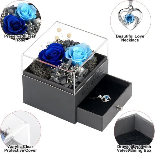 Miniatura 3 de Rosa preservada, regalos de cumpleaños para mujeres, mamá, novia, regalos para mamá, abuela, esposa, hija, hermana, cajas de joyería con collar