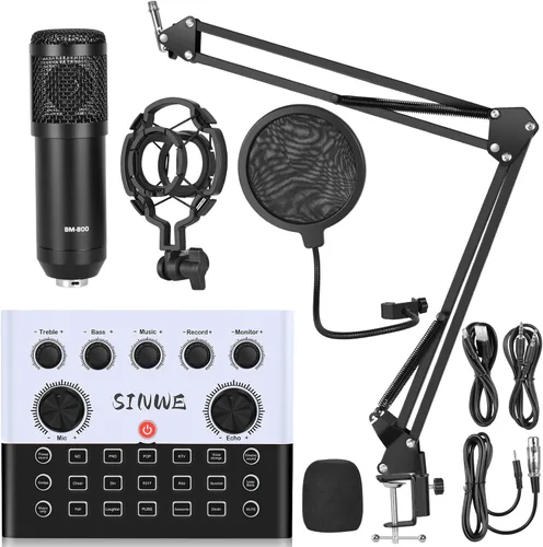 Paquete de equipo de podcast todo en uno F993, paquete de estudio de grabación BM-800 con cambiador de voz, tarjeta de sonido en vivo, interfaz de