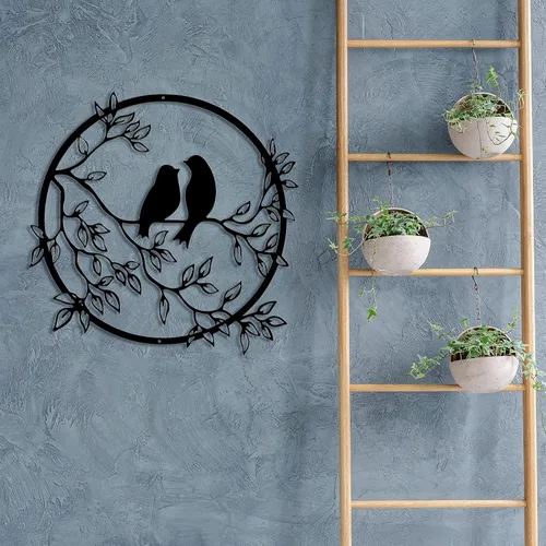 Miniatura 4 de Ferraycle Arte de pared de metal con silueta de pájaro en rama de árbol, decoración de pájaro para sala de estar, jardín, dormitorio, oficina