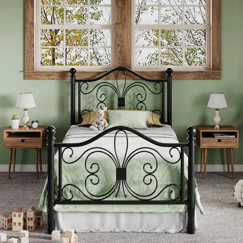 Miniatura 12 de Allewie Base de cama de tamaño matrimonial con cabecero, marco de cama de metal con cabecero y estribo de diseño de mariposa, no necesita somier