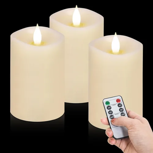 Miniatura 19 de Velas sin llama de 3 x 3 que funcionan con pilas con temporizador remoto, duran 600 horas, velas de batería parpadeantes, velas LED eléctricas