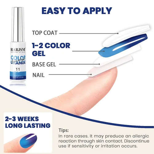 Miniatura 7 de RARJSM Juego de esmaltes de uñas de gel que cambian de color de temperatura, 12 colores que cambian el estado de ánimo, rosa, naranja, rojo, azul