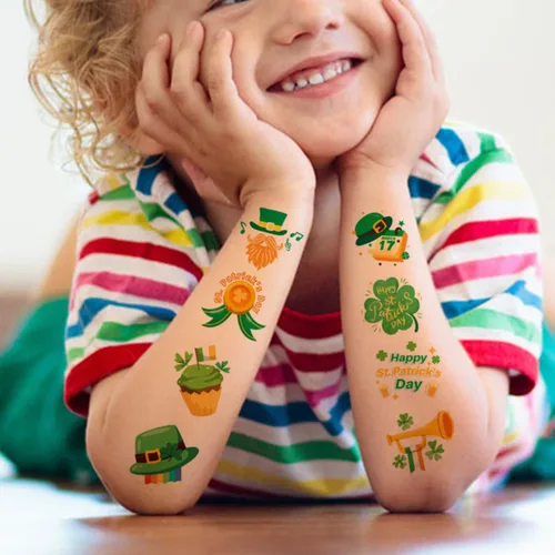 Miniatura 4 de CHARLENT Tatuajes temporales del día de San Patricio para suministros de fiesta de niños, 74 hojas individuales, tatuajes del día de San Patricio