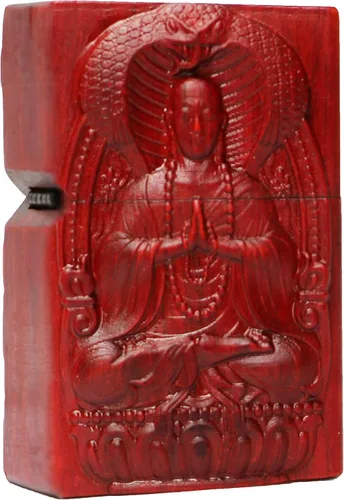 Miniatura 19 de Carcasa exterior de palisandro Huanghuali natural tallado para módulo Zippo (1000 brazos Avalokiteshvara de la diosa 3#)