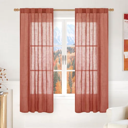 Miniatura 37 de LAMIT Cortinas de lino beige de 30 pulgadas de largo para ventanas pequeñas, cortinas semitransparentes filtrantes de luz, pestaña trasera