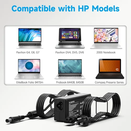 Miniatura 3 de Cargador para portátil de 65 W compatible con HP Pavilion G6 G7 DV7 DV6 DV5 DV4 G72 G71 G60 G61 G62 DM4, EliteBook 8440P 8460P 8460W, Probook 4320S