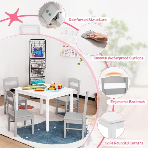 Miniatura 4 de Costzon Juego de Mesa y Sillas para Niños, Mesa de Actividades de Madera de 5 Piezas y Sillas para Artes, Manualidades, Tareas, Hora de Merienda