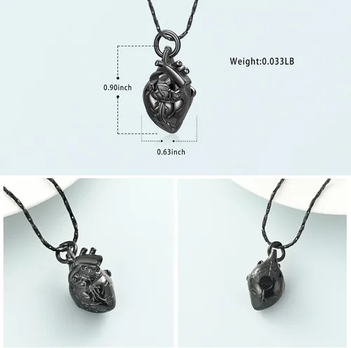 Miniatura 22 de Imrsanl Collar con colgante de joyería de cremación para cenizas – Collar anatómico de urna de corazón para cenizas – Medallones conmemorativos