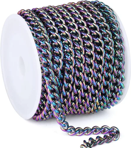 Miniatura 30 de [66 pies/20M] Cadena de bordillo de acero inoxidable chapada en oro de 18 quilates, 2mm, acero inoxidable 304, eslabones trenzados planos, cadenas