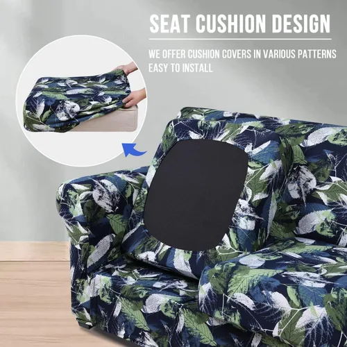 Miniatura 2 de hyha Funda para sofá, diseño floral, elástica, estampada, 4 piezas, fundas para sofá de 3 cojines separados, protector de muebles lavable para Gris