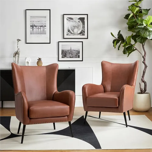 Miniatura 17 de HULALA HOME Silla decorativa de piel sintética con cojín extraíble, cómodo sillón tapizado con patas de metal negro y ribete de cabeza de clavo