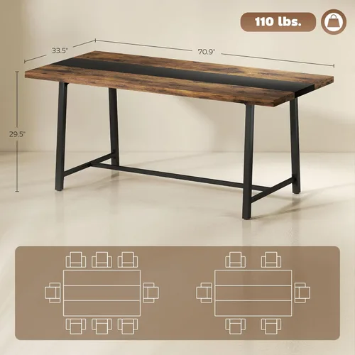 Miniatura 3 de HOMCOM Mesa de comedor industrial para 8 personas, mesa de cocina rectangular de 70.9 pulgadas de largo con mesa grande y patas de acero