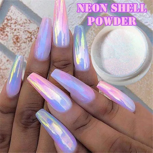 1 caja de polvo de uñas cromado, sirena, purpurina en polvo, polvo de perla, polvo holográfico, cromo, decoración de uñas, arte de uñas holográfico