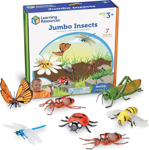 Learning Resources Insectos jumbo, juguetes de animales para niños, ciencia preescolar infantil, habilidades motoras finas, regalos para niños y