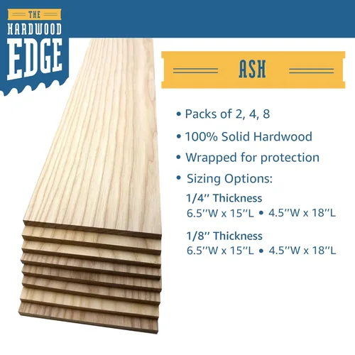 Miniatura 4 de Tablas de fresno para manualidades 1/8 x 16,5 x 38 cm (paquete de 4) Madera maciza de madera dura lista para láser