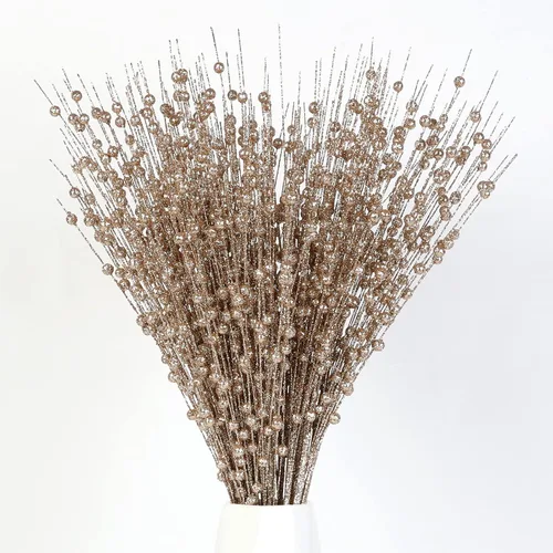 Joyhalo - Paquete de 24 púas de árbol de Navidad con purpurina, tallos de bayas de color oro rosa, adornos florales, cuentas decorativas para árbol
