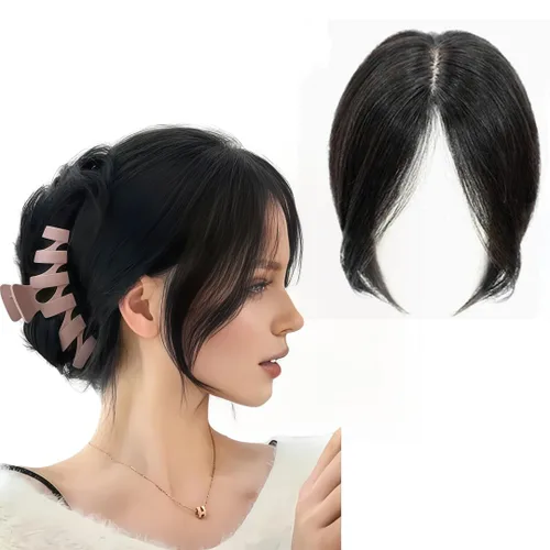 Miniatura 10 de Anemone Peluca de cabello humano con clip para mujer, 10 pulgadas, parte media, recto, extensiones de volumen para pérdida de cabello suave (negro)