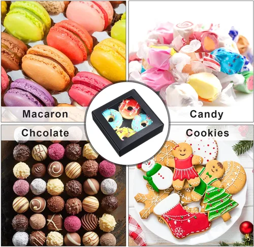 Miniatura 6 de Zonon 30 Cajas de Papel Kraft con Ventana 4.13 x 4.13 x 1.18 Pulgadas para Empaquetado de Dulces, Pequeñas Cajas de Regalo, Porta Jabón, Mini Negro