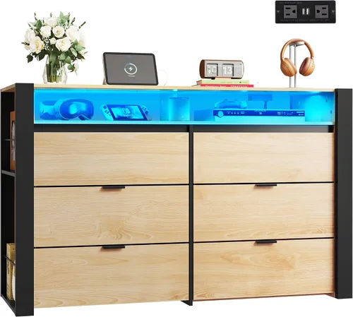 Miniatura 13 de WLIVE - Cómoda ancha de madera para dormitorio
