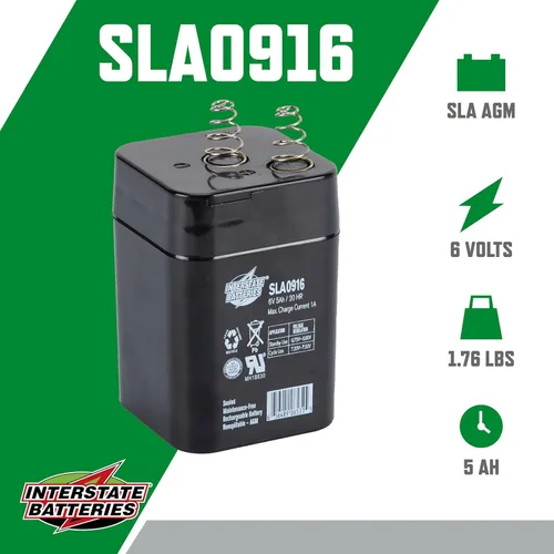 Miniatura 3 de Interstate Batteries Batería sellada de plomo ácido (SLA) de 6V 5AH - Terminales de resorte (SLA0916)
