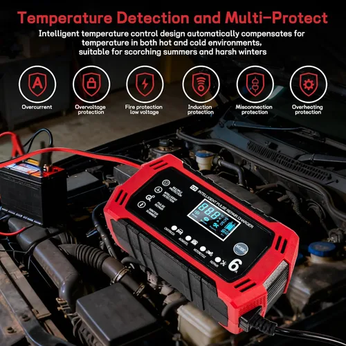 Miniatura 3 de Cargador de batería de automóvil, cargador y mantenedor de goteo de 12 V y 6 amperios, cargador de batería completamente automático inteligente