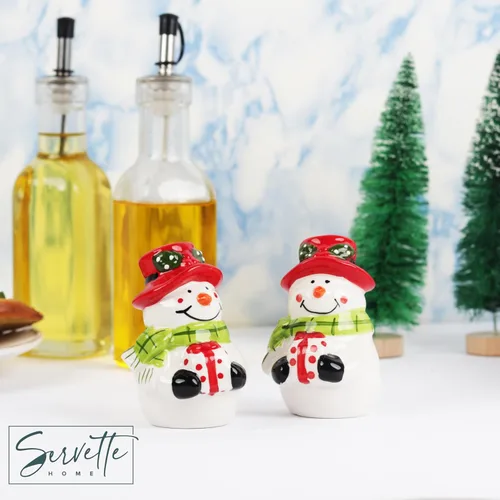 Miniatura 2 de Juego de salero y pimentero navideño - Muñeco de nieve con regalos