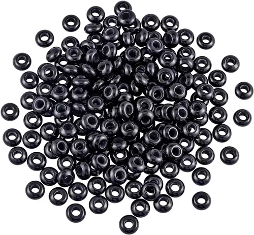 Miniatura 4 de SUNYIK Abalorios sueltos de ágata negra con agujero grande (0.197 in), cuentas europeas tipo rondelle para pulseras y joyas, paquete de 20