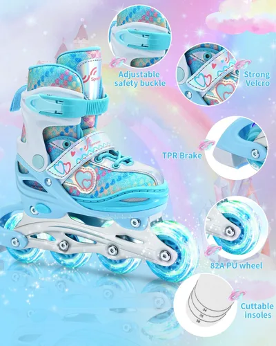 Miniatura 4 de Sportneer Patines en línea ajustables de 4 tamaños para niñas, patines en línea para niños, talla 12C-9 con ruedas iluminadas, patín