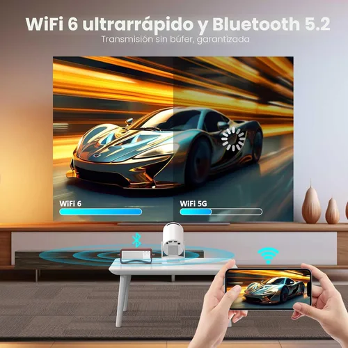 Miniatura 4 de Mini proyector portátil con soporte 4K, Bluetooth 5.4 WIFI6, altavoz base de sonido de 5 vatios, 160 ANSI, Android 11, rotación de 210°, proyector